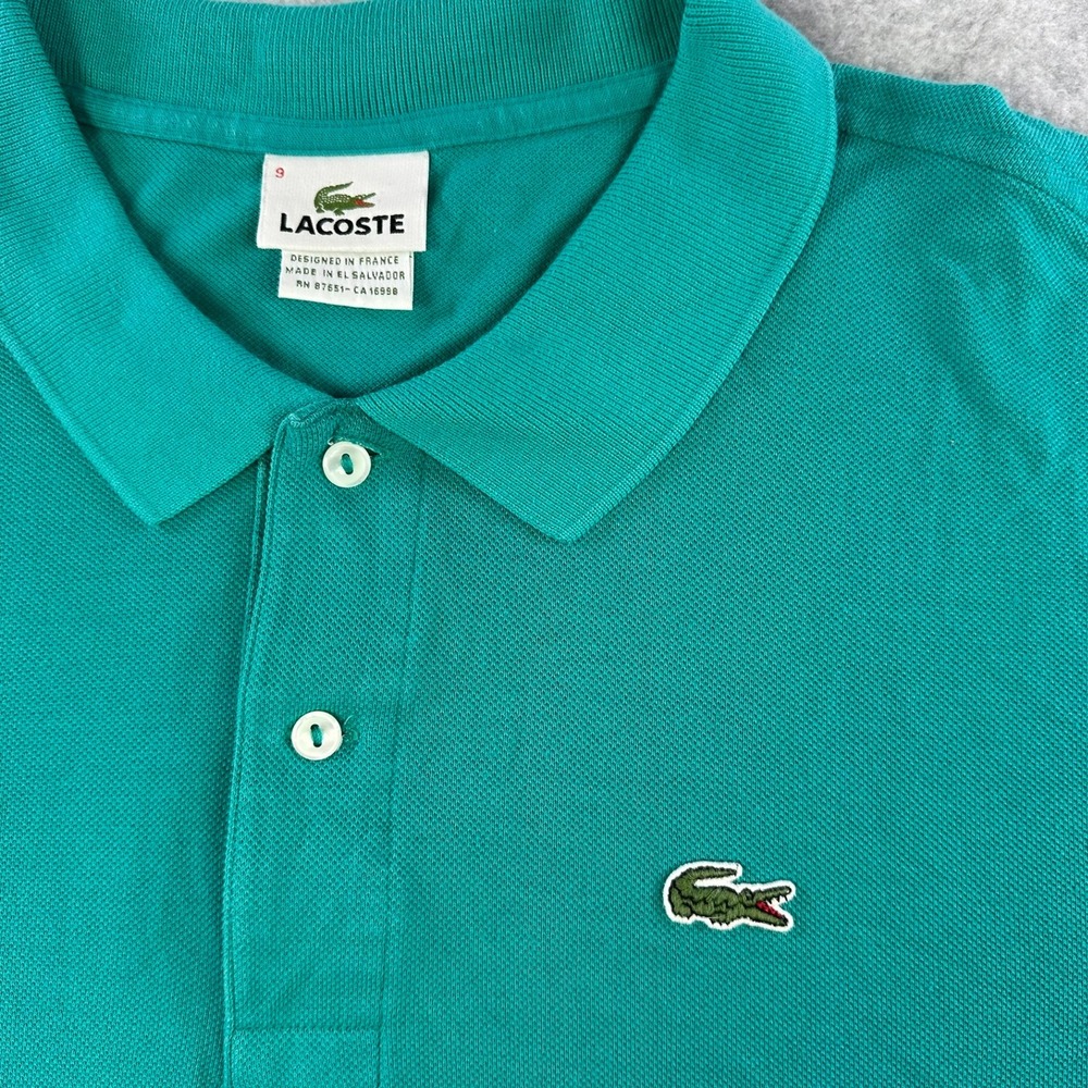 Lacoste Dayton Flyers Basketball Polo Shirt Mens 9 4XL Teal Green Pique Cotton - Picture 2 of 9